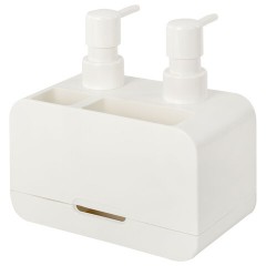 Дозатор DOUBLE для мыла/геля и моющего средства/шампуня, 2х350 мл, органайзер для губок и щеток, БЕЛЫЙ, 10х18х17 см, LAIMA HOME, 700044 - фото 6