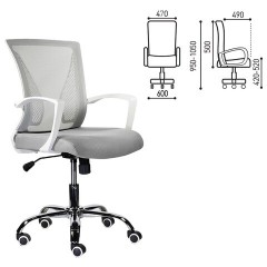 Кресло BRABIX "Wings MG-306", пластик белый, хром, сетка, серое, 532012 - фото 2