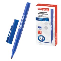 Маркер перманентный BRAUBERG "CLASSICLine", СИНИЙ, тонкий наконечник 1 мм, 150297