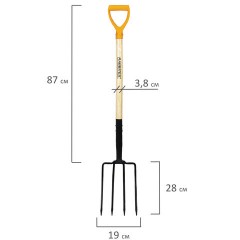 Вилы копальные стальные 19х28 см, ОБЩАЯ ДЛИНА 115 см, деревянный черенок, V-ручка, RABBITEX (РАББИТЕКС) "STANDARD", 700492 - фото 3