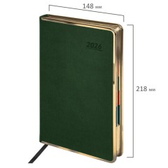 Ежедневник датированный 2026 А5 148х218 мм, GALANT "Infinity Gold", под кожу, темно-зеленый, 117504 - фото 2