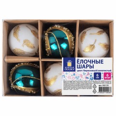 Шары ёлочные 6 шт., 6 см, "Peacock", пластик, бирюзовый/золото, ЗОЛОТАЯ СКАЗКА, 592179 Шары ёлочные 6 шт., 6 см, "Peacock", пластик, бирюзовый/золото, ЗОЛОТАЯ СКАЗКА, 592179 - фото 3