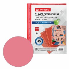Папки-файлы перфорированные КРАСНЫЕ А4 BRAUBERG, комплект 100 шт., гладкие, 35 мкм, 272677 Папки-файлы перфорированные КРАСНЫЕ А4 BRAUBERG, комплект 100 шт., гладкие, 35 мкм, 272677 - фото 3