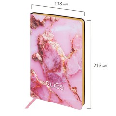 Ежедневник датированный 2026 А5 138x213 мм, BRAUBERG "Vista", под кожу, гибкий, "Pink marble", 117446 - фото 2