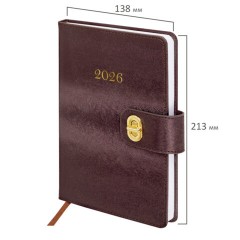 Ежедневник датированный 2026 А5 138х213 мм, BRAUBERG "Elegant", под кожу, застежка, бордовый, 117367 - фото 2