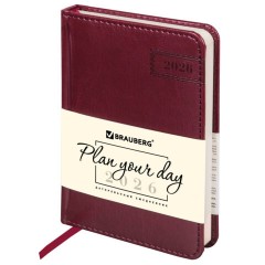 Ежедневник датированный 2026, МАЛЫЙ ФОРМАТ 100х150 мм, А6, BRAUBERG "Imperial", под кожу, бордо, 117254
