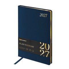 Ежедневник датированный 2027, БОЛЬШОЙ ФОРМАТ 210х297 мм, А4, BRAUBERG "Iguana", под кожу, синий, 118099
