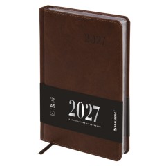Ежедневник датированный 2027, А5, 138х213 мм, BRAUBERG "Impression", под кожу, коричневый, 118032
