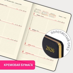 Еженедельник датированный 2026, А5, 145х215 мм, BRAUBERG "Iguana", под кожу, черный, 117171 - фото 15