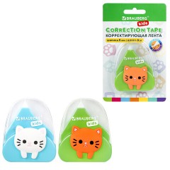 Корректирующая лента BRAUBERG KIDS "Котенок", 5 мм х 6 м, корпус ассорти, блистер, 272494