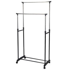 Вешалка для плечиков двухъярусная BOOMHOUSE (БУМХАУС) GR-003 (900-1600x800x400 мм), пластик/металл, черный/хром, 701438