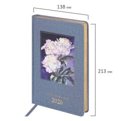Ежедневник датированный 2026 А5 138х213 мм, BRAUBERG "ArtGallery", под кожу, нашивка, голубой, 117407 - фото 2