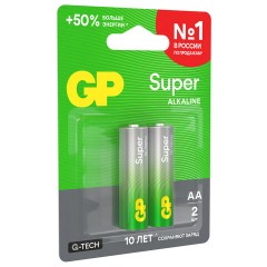 Батарейки КОМПЛЕКТ 2 шт., GP Super G-Tech, AA (LR6, 15А), алкалиновые, пальчиковые, блистер, 15A-2CR2 - фото 5