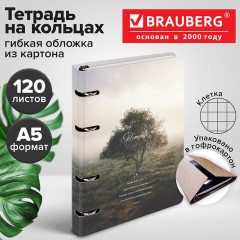 Тетрадь на кольцах А5 160х212 мм, 120 листов, картон, матовая ламинация, клетка, BRAUBERG, "Nature", 404728 - фото 11
