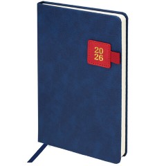 Ежедневник датированный 2026 А5 138х213 мм, BRAUBERG "Accent", под кожу, держатель, синий/красный, 117386