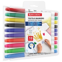 Маркеры для ткани 10 ЦВЕТОВ, TEXTILE MARKER, несмываемые, круглый наконечник 1-3 мм, BRAUBERG, 152656 - фото 2