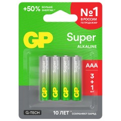 Батарейки КОМПЛЕКТ 4 шт., GP Super G-Tech, AAA (LR03,24А), алкалиновые, мизинчиковые, ПРОМО 3+1, 24A3/1-2CR4 - фото 4