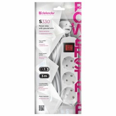 Удлинитель сетевой DEFENDER S330, 3 розетки, c заземлением, выключатель, 10А, длина 3 м, белый, 99234 - фото 5