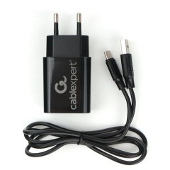 Зарядное устройство CABLEXPERT 12 Вт, 2.4 А, 2 х USB, кабель Type-C, 1 м, черный, коробка-блистер, MP3A-PC-37 - фото 2
