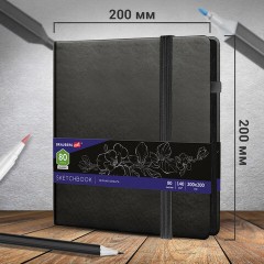 Скетчбук, черная бумага 140 г/м2, 200х200 мм, 80 л., КОЖЗАМ, резинка, карман, BRAUBERG ART CLASSIC, черный, 113204 Скетчбук, черная бумага 140 г/м2, 200х200 мм, 80 л., КОЖЗАМ, резинка, карман, BRAUBERG ART CLASSIC, черный, 113204 - фото 5