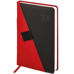Ежедневник датированный 2026, А5, 138х213 мм, BRAUBERG "Swirl", под кожу, держатель для ручки, красный, 117481