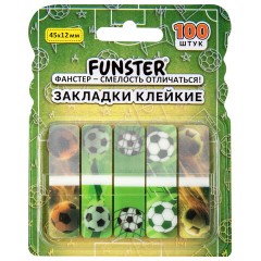 Закладки клейкие Z-сложения FUNSTER (ФАНСТЕР) "Футбол", 45х12 мм, 100 шт. (5 цветов х 20 листов), в диспенсере, 116698