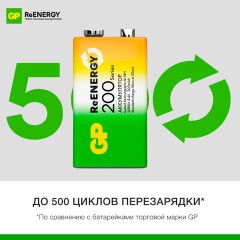 Батарейка аккумуляторная GP ReEnergy Ni-Mh 1 шт., "Крона" (20R8H 9V), 200 mAh, 20R8HRGY-2CRCB1 - фото 7
