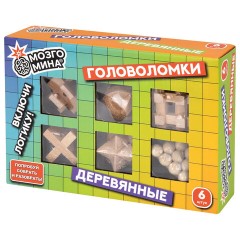 Головоломки деревянные, набор 6 штук, разные уровни сложности, МОЗГОМИНА, 666426 - фото 9