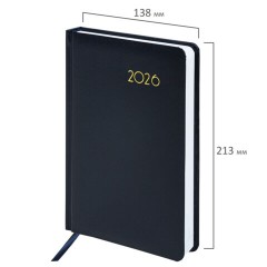 Ежедневник датированный 2026, А5, 138x213 мм, BRAUBERG "Select", балакрон, темно-синий, 117085 - фото 2