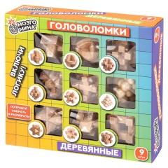 Головоломки деревянные, набор 9 штук, разные уровни сложности, МОЗГОМИНА, 666425 - фото 3