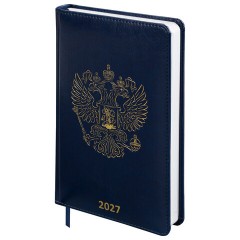 Ежедневник датированный 2027, А5, 138х213 мм, BRAUBERG "State", под кожу, синий, 118043