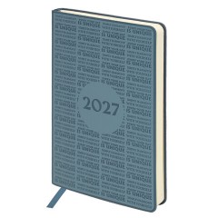 Ежедневник датированный 2027, А5, 138х213 мм, BRAUBERG "Aura", под кожу, гибкий, серо-голубой, 117931