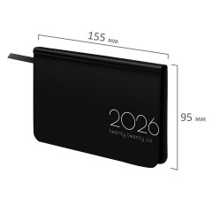Еженедельник датированный 2026 МАЛЫЙ ФОРМАТ 95х155 мм, А6, BRAUBERG "Vista", под кожу, "Black coal", 117205 - фото 2