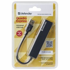 Хаб USB 3.0, 4 порта, черный, DEFENDER QUADRO EXPRESS, 83204 Хаб USB 3.0, 4 порта, черный, DEFENDER QUADRO EXPRESS, 83204 - фото 3