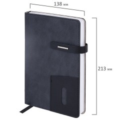 Ежедневник недатированный А5 138х213 мм BRAUBERG "Cowboy", под кожу, застежка 160 л., черный, 116200 - фото 2