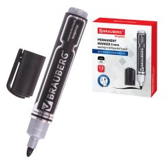 Маркер перманентный BRAUBERG "Neo", ЧЕРНЫЙ, круглый наконечник 5 мм, с клипом, 150480