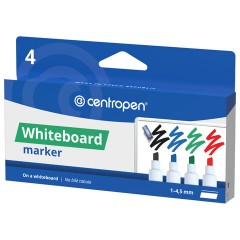Маркеры стираемые для белой доски НАБОР 4 шт., 4 ЦВЕТА, CENTROPEN "Dry-Wipe", 8569/4, 1-4,5 мм, 585690401