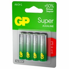 Батарейки КОМПЛЕКТ 4 шт., GP Super, AA (LR6,15А), алкалиновые, пальчиковые, ПРОМО 3+1, 15A3/1-2CR4 - фото 2
