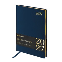 Еженедельник датированный 2027, БОЛЬШОЙ ФОРМАТ, 210х297 мм, А4, BRAUBERG "Iguana", под кожу, синий, 118148