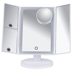 Зеркало настольное с LED-подсветкой для макияжа, размер 24х18 см, складное, увеличение х2, х3, х10, белое, BRABIX, 609337 - фото 2