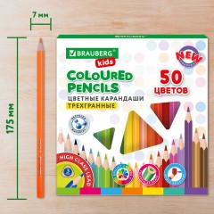 Карандаши цветные BRAUBERG KIDS NEW, 50 цветов, трехгранные, грифель 3 мм, 182004 - фото 15