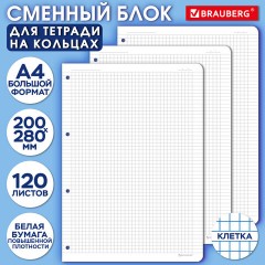 Сменный блок для тетради на кольцах БОЛЬШОЙ ФОРМАТ А4 120 л., BRAUBERG, ПОВЫШЕННОЙ ПЛОТНОСТИ, белый, 404516 - фото 5
