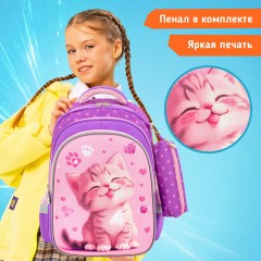 Рюкзак SNOOBAG (СНУБЭГ) MIND с пеналом в комплекте, 2 отделения, "Озорной котик", 40х28х18 см, 274443 - фото 17