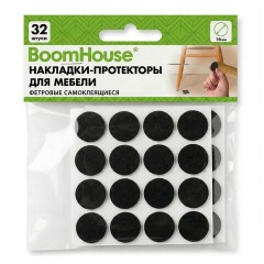 Накладки-протекторы для мебели ФЕТРОВЫЕ самоклеящиеся, d=16 мм, черные, КОМПЛЕКТ 32 шт., BOOMHOUSE (БУМХАУС), 701813