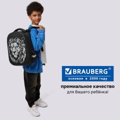 Ранец BRAUBERG SHINY, 2 отделения, с брелоком, "Царь зверей", светящийся рисунок, 38х28х14 см, 272039 - фото 21