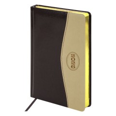 Ежедневник датированный 2026, А5, 138x213 мм, BRAUBERG "De Luxe", под кожу, коричневый/бежевый, 117053