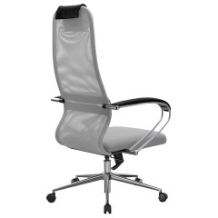 Кресло офисное МЕТТА "SU-B-8" хром, ткань-сетка, сиденье мягкое, светло-серое - фото 8