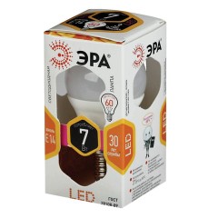 Лампа светодиодная ЭРА, 7 (60) Вт, цоколь E14, шар, теплый белый свет, 30000 ч., LED, smdP45-7w-827-E14 - фото 2