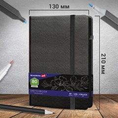 Скетчбук, черная бумага 140 г/м2, 130х210 мм, 80 л., КОЖЗАМ, резинка, карман, BRAUBERG ART CLASSIC, черный, 113203 Скетчбук, черная бумага 140 г/м2, 130х210 мм, 80 л., КОЖЗАМ, резинка, карман, BRAUBERG ART CLASSIC, черный, 113203 - фото 5