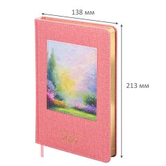 Ежедневник датированный 2027, А5, 138х213 мм, BRAUBERG "ArtGallery", под кожу, нашивка, розовый, 118022 - фото 2